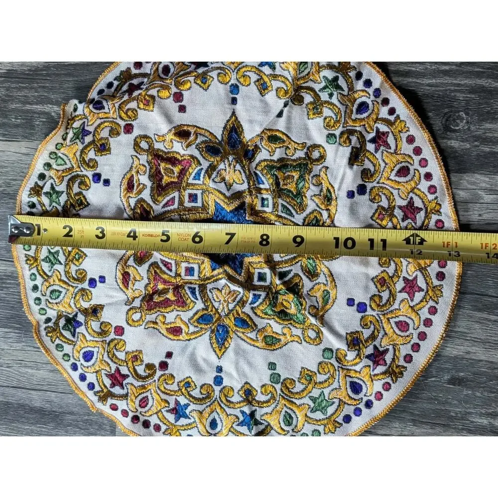 2 Vintage Cross Stitch Round Small Table Toppers Decor Handmade Placemats 13